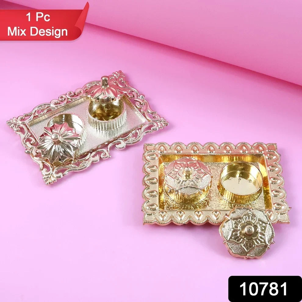 Ornate Rectangular Pooja Thali Tray - (1 Pc) Detail - Vedic Aarti Grand Trio