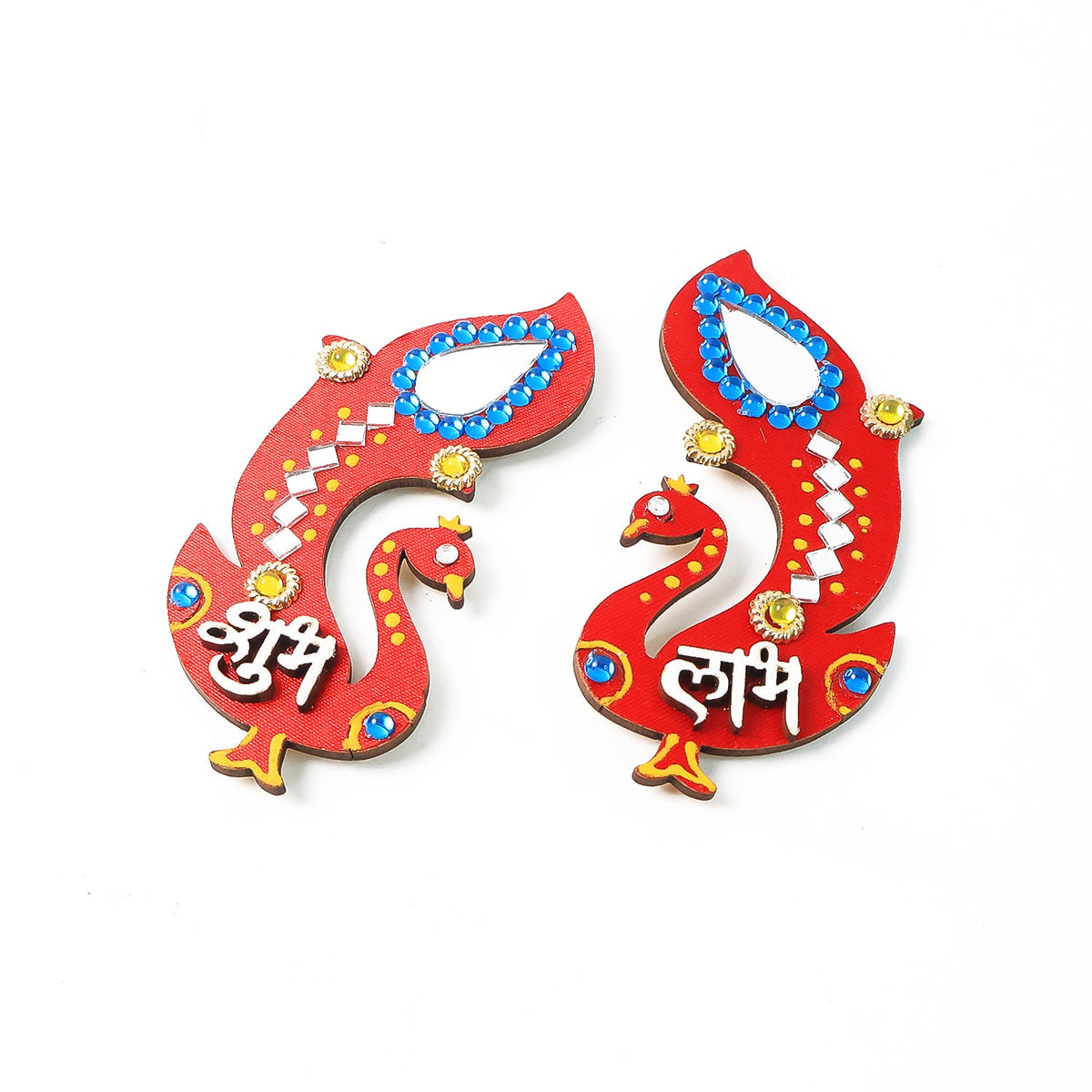 Decorative Wooden Shubh Labh Wall Hanging (2 Pc) Detail - Royal Hand Tilak & Shubh Labh Duo