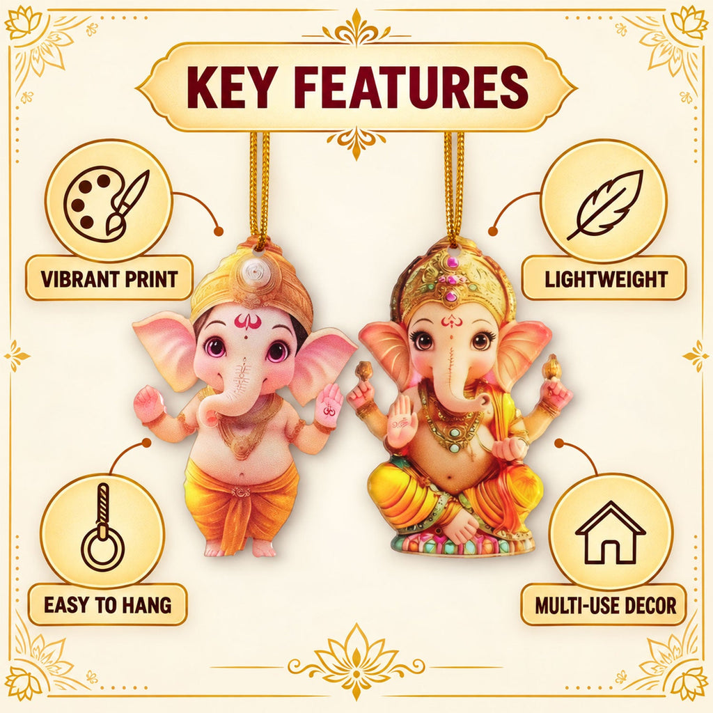 Ganpati Hanging Decoration With Braided Cord For Home And Festive Decor (1 Pc)