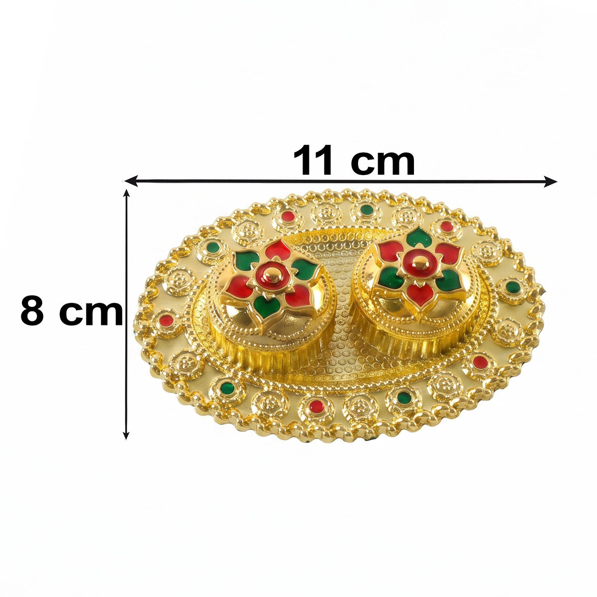 Oval Golden Kankavati Kumkum Holder With Meena Work Border (1 Pc)