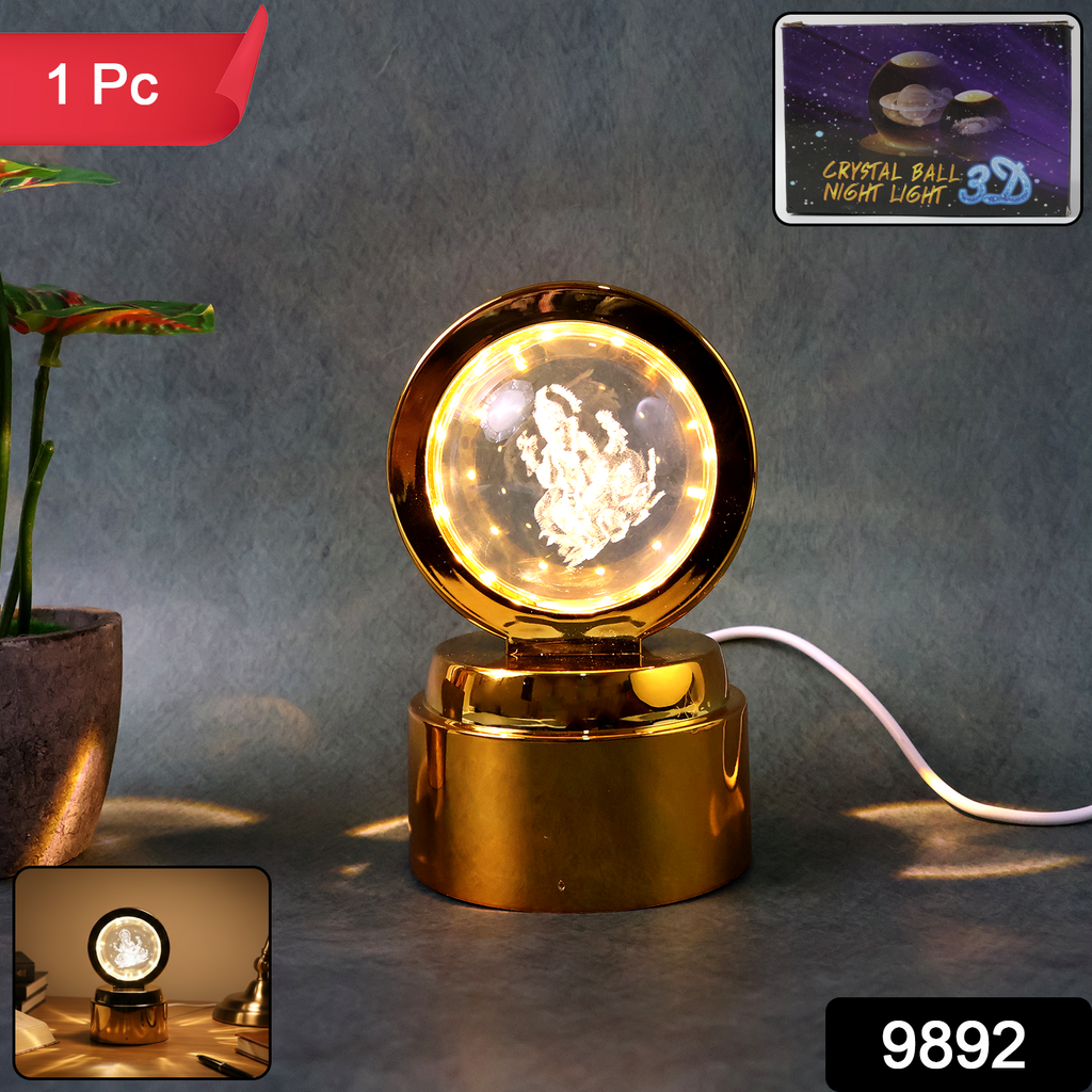 Ganpati Bapa 3d Crystal Ball Night Light With Led Illumination (1 Pc) Component - Ganesha Auspicious Glow Set