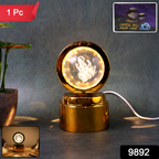 Ganpati Bapa 3d Crystal Ball Night Light With Led Illumination (1 Pc) Component - Ganesha Auspicious Glow Set