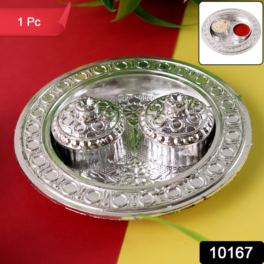 Round Shape Special Puja Thali Kumkum Thali Holder (1 Pc, Small) Component - Complete Daily Prayer Trio