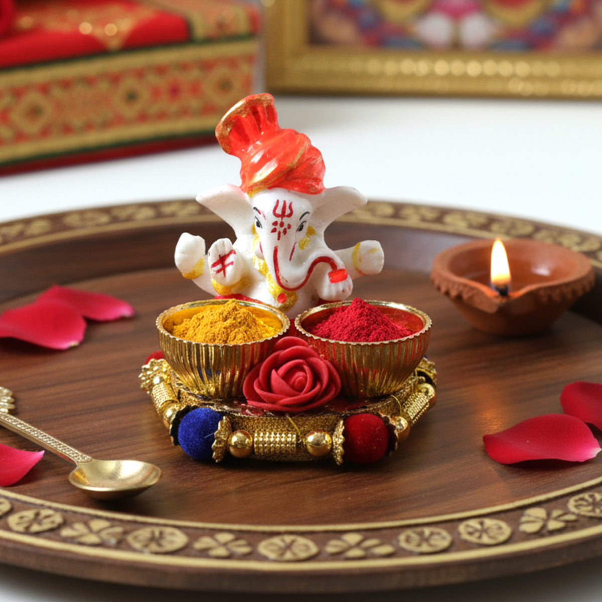 Decorative Lord Ganesha Pooja Thali Set (1 Pc)