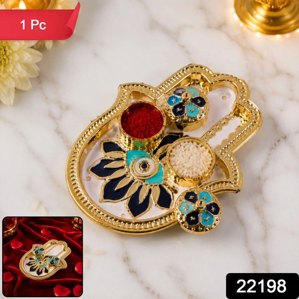 Hand Shaped Kankavati Kumkum Holder For Puja And Tilak Rituals (1 Pc)