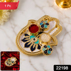 Hand Shaped Kankavati Kumkum Holder For Puja And Tilak Rituals (1 Pc) Component - Royal Hand Tilak & Shubh Labh Trio