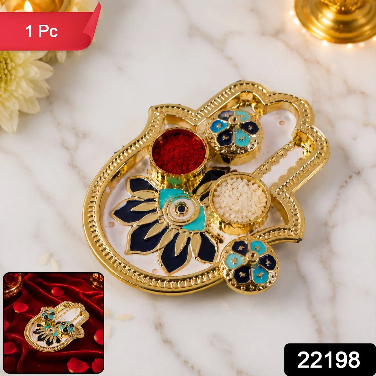 Hand Shaped Kankavati Kumkum Holder For Puja And Tilak Rituals (1 Pc) Component