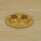 Oval Golden Kankavati Kumkum Holder With Meena Work Border (1 Pc)