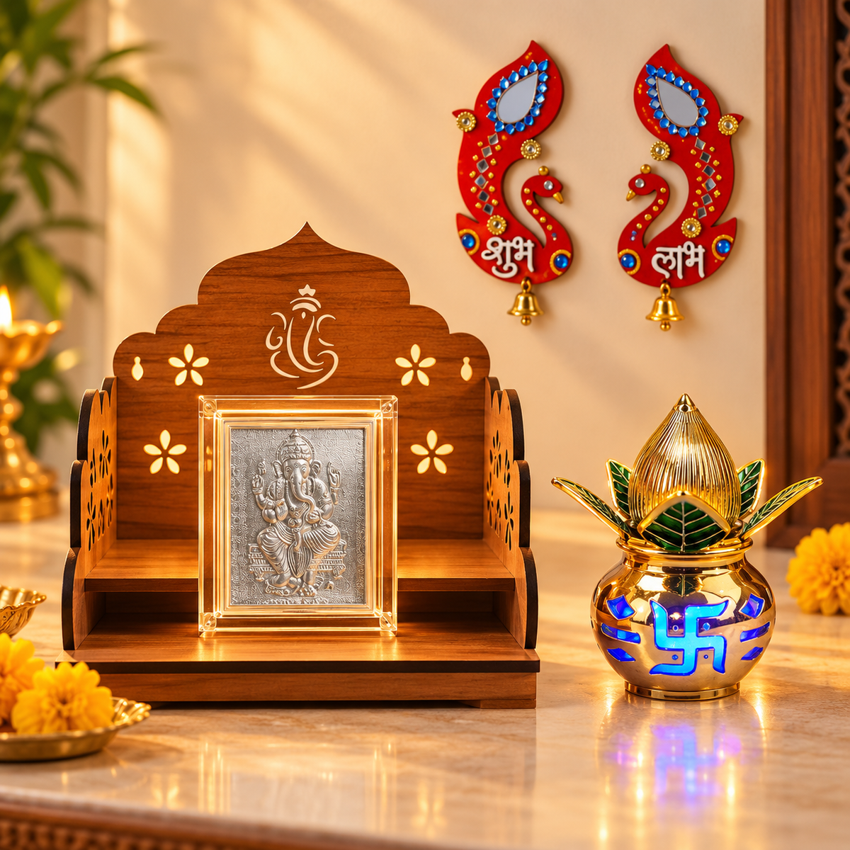 New Home Mandir Decor Set – 4 Piece