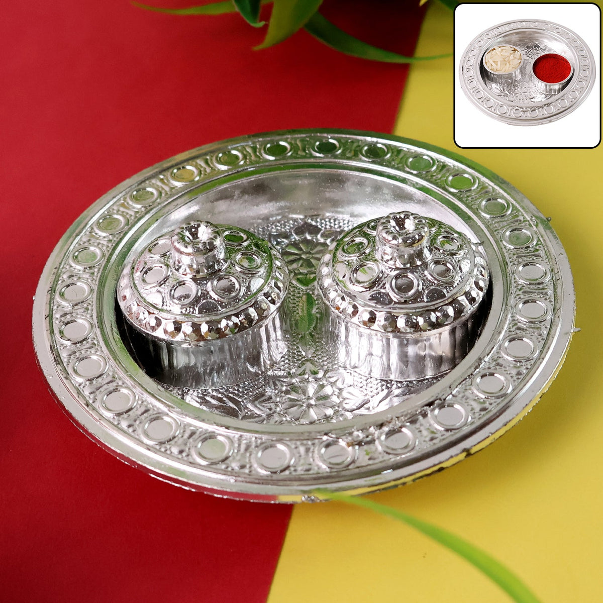 Round Shape Special Puja Thali Kumkum Thali Holder (1 Pc, Small) Detail - Complete Daily Prayer Trio
