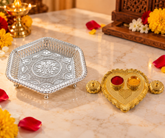 Silver Grace Puja Tray & Kumkum Duo
