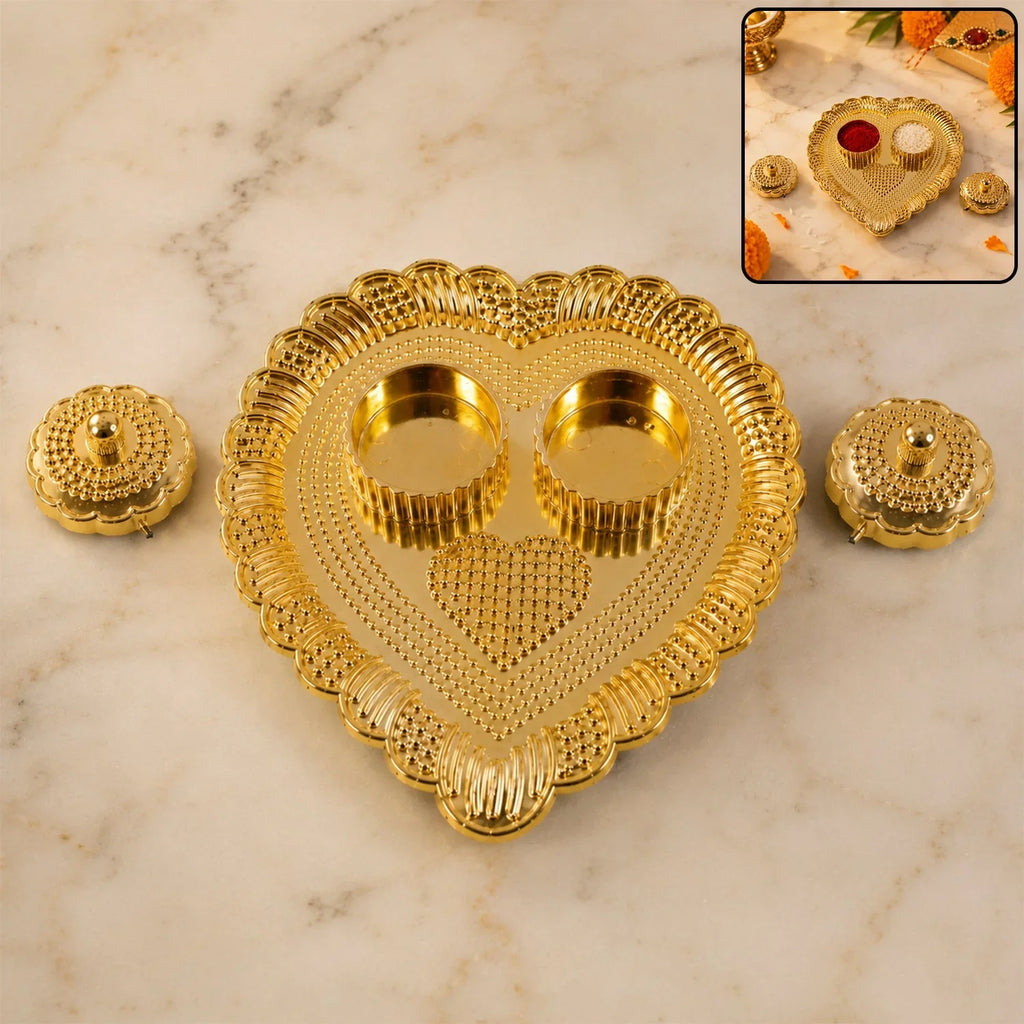 Heart Shaped Kankavati Kumkum Holder For Puja And Tilak Rituals (1 Pc) Detail - Silver Grace Puja Tray & Kumkum Duo