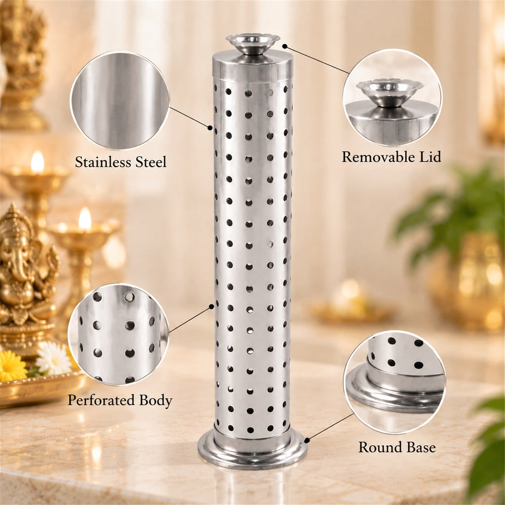 Stainless Steel Covered Agarbatti Incense Stick Holder Stand (1 Pc)