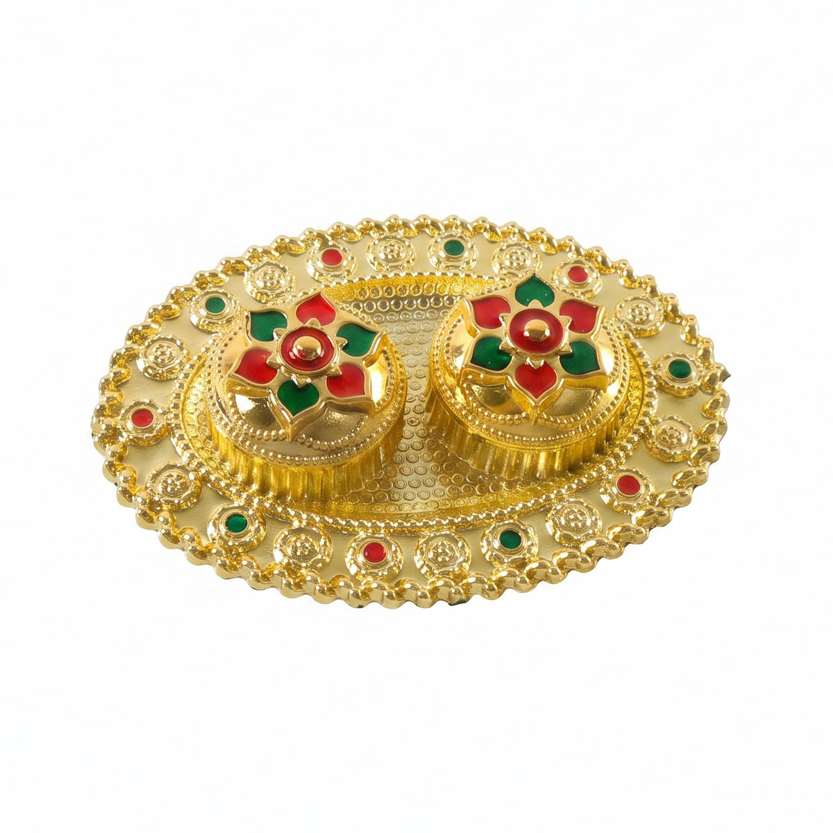 Oval Golden Kankavati Kumkum Holder With Meena Work Border (1 Pc)