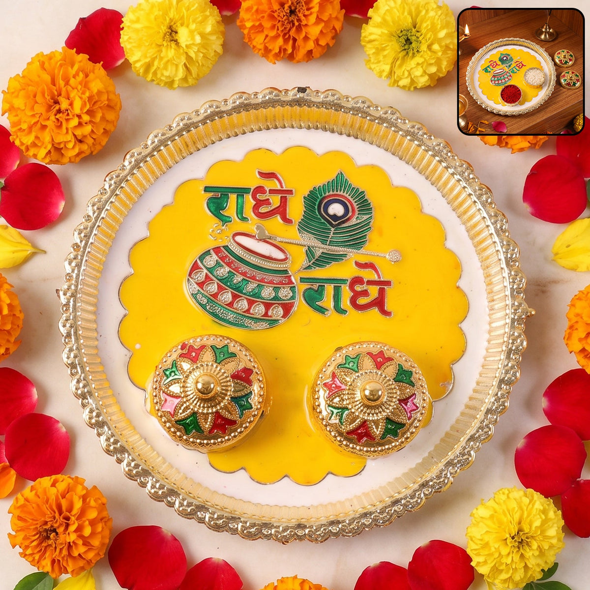 Traditional Kumkum Pooja Thali Set For Puja Rituals And Festivals (1 Pc) Detail - Sacred Tilak Ritual Duo