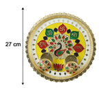 Big Decorative Pooja Thali Golden Meenakari Puja Plate With Kumkum Bowls (1 Pc)