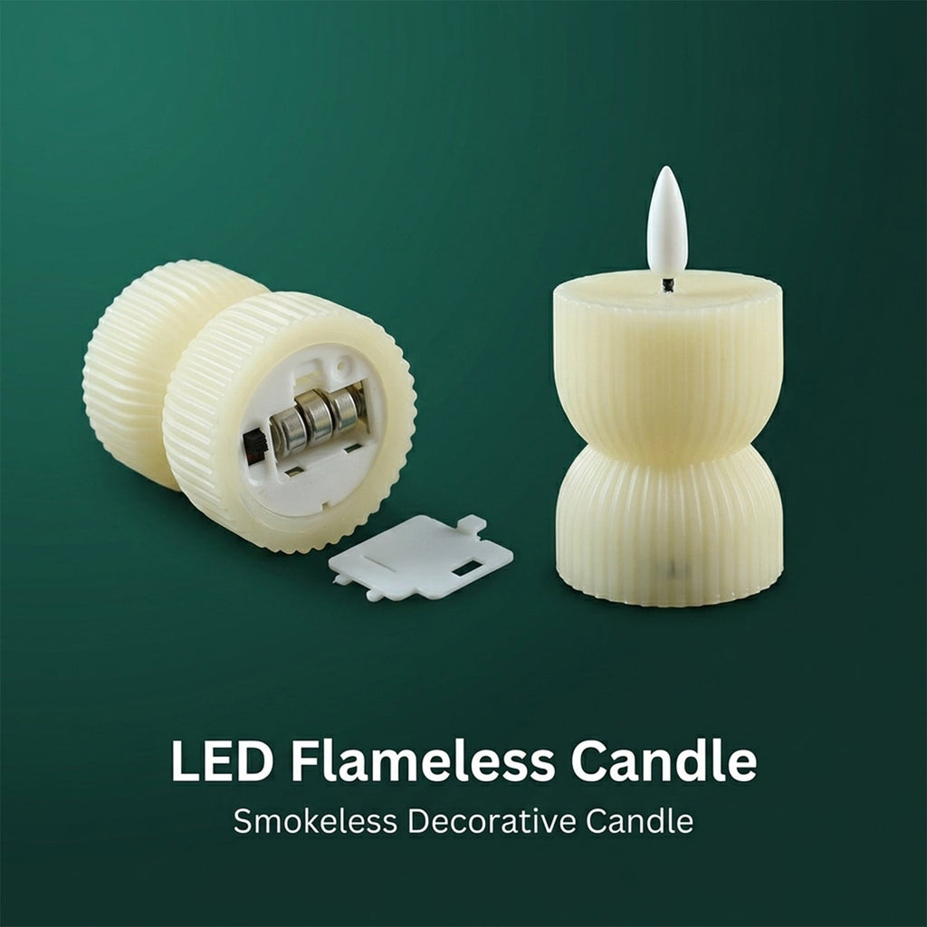 Flameless Led Decorative Candle Set Realistic Flame Ribbed Design (12 Pc)