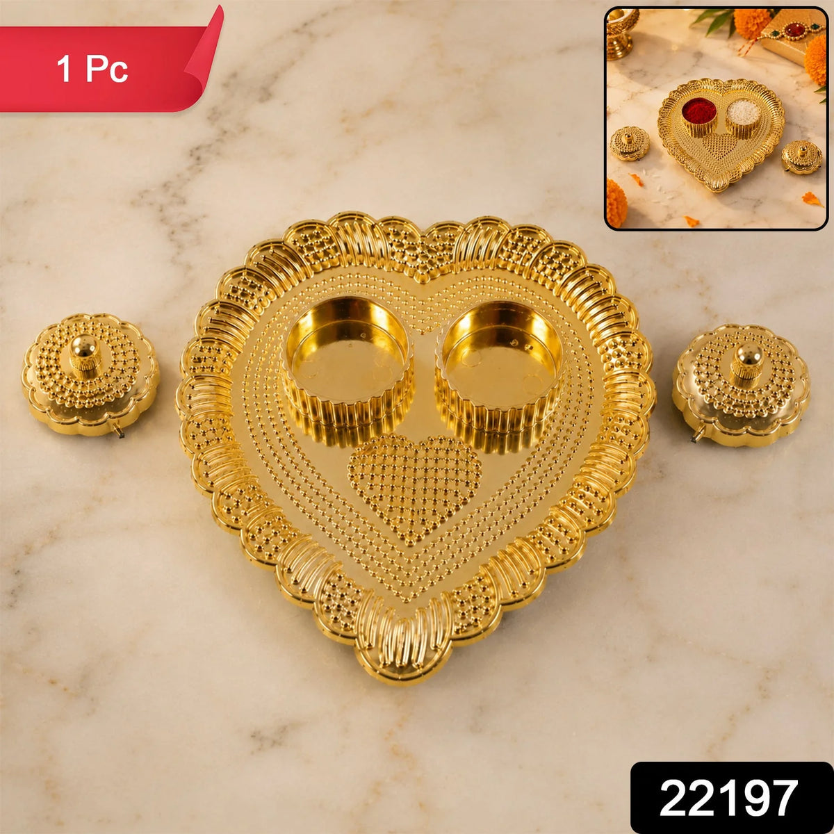 Heart Shaped Kankavati Kumkum Holder For Puja And Tilak Rituals (1 Pc)