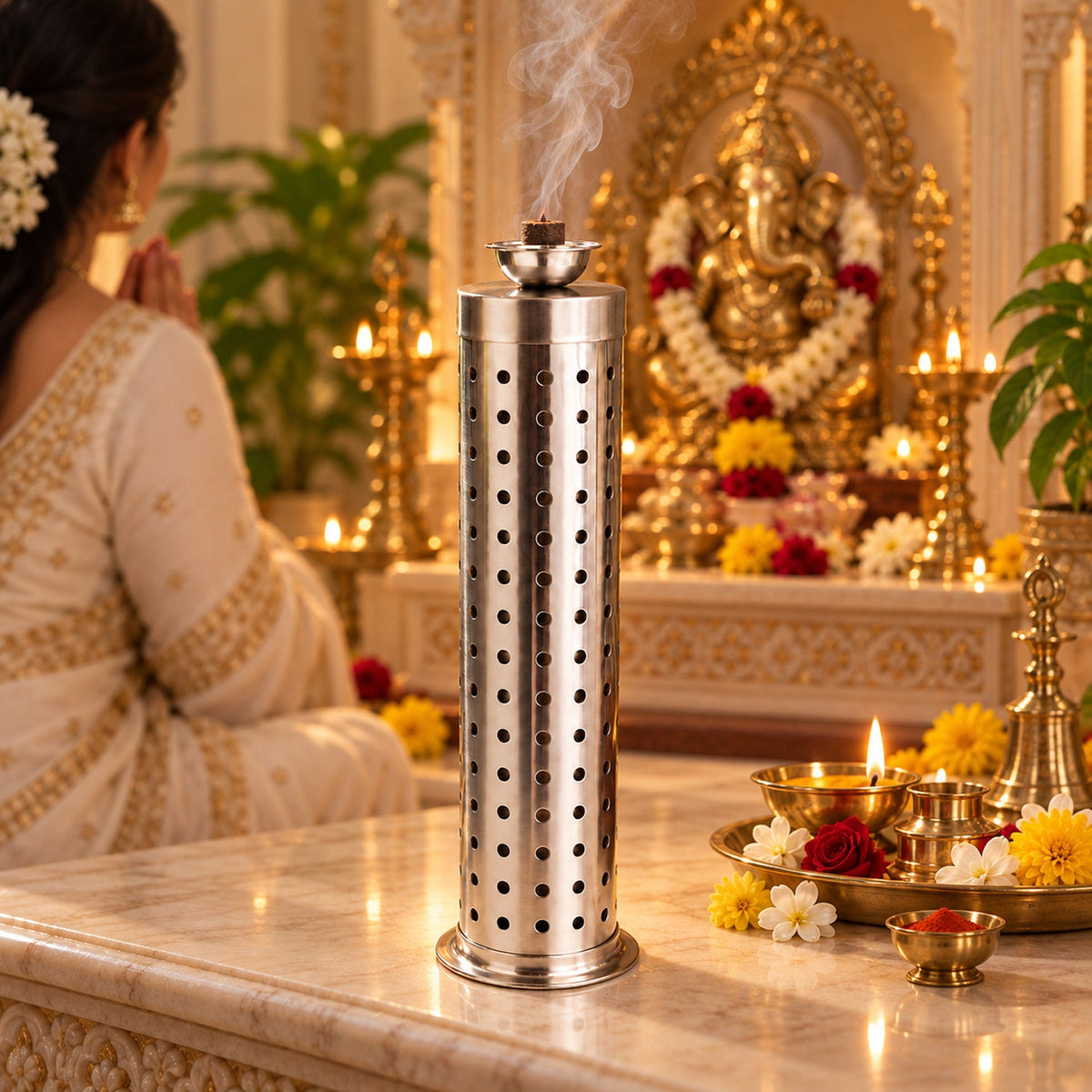Stainless Steel Covered Agarbatti Incense Stick Holder Stand (1 Pc)
