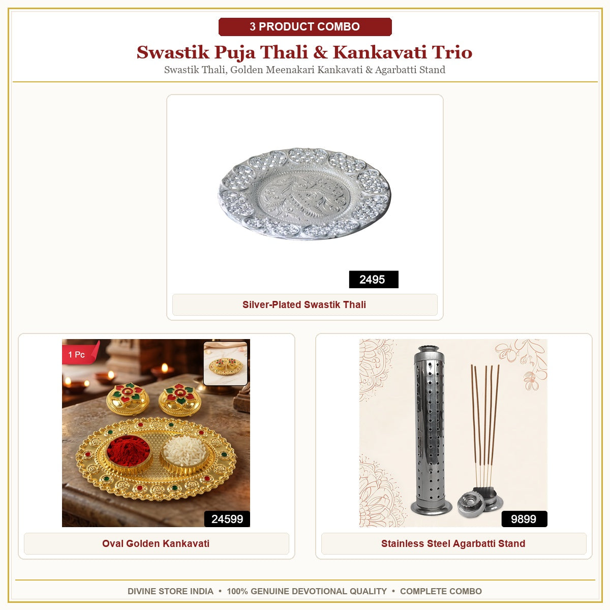 Swastik Puja Thali & Kankavati Trio Hero Collage