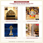 Complete Home Mandir Starter Set with wooden mandir, Ganesha idol, temple ghanti and covered agarbatti holder