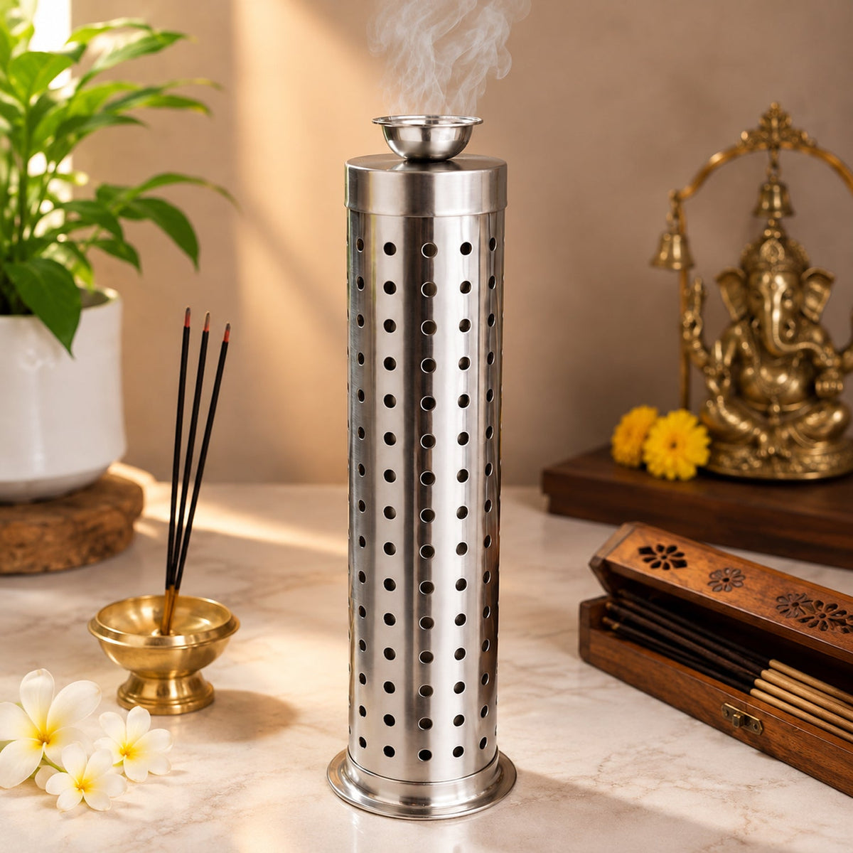 Stainless Steel Covered Agarbatti Incense Stick Holder Stand (1 Pc)