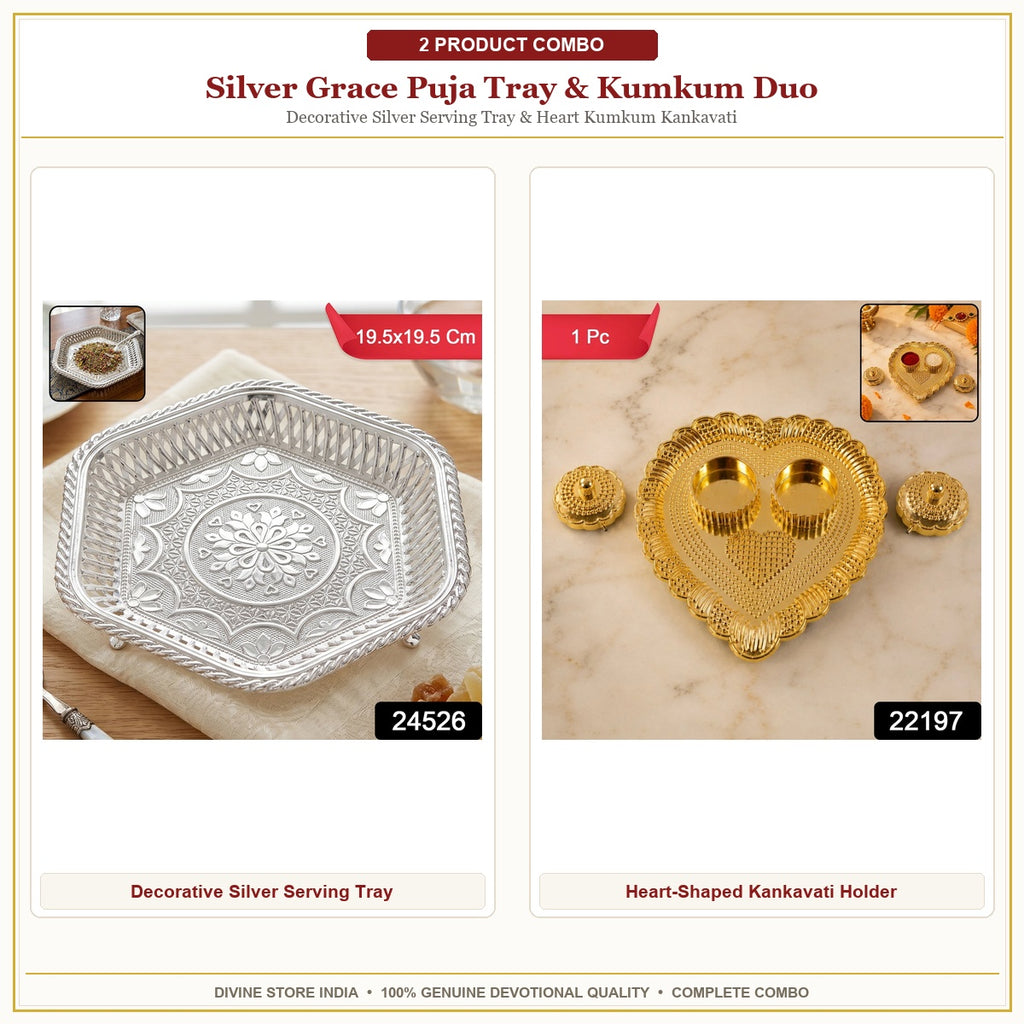 Silver Grace Puja Tray & Kumkum Duo Hero Collage