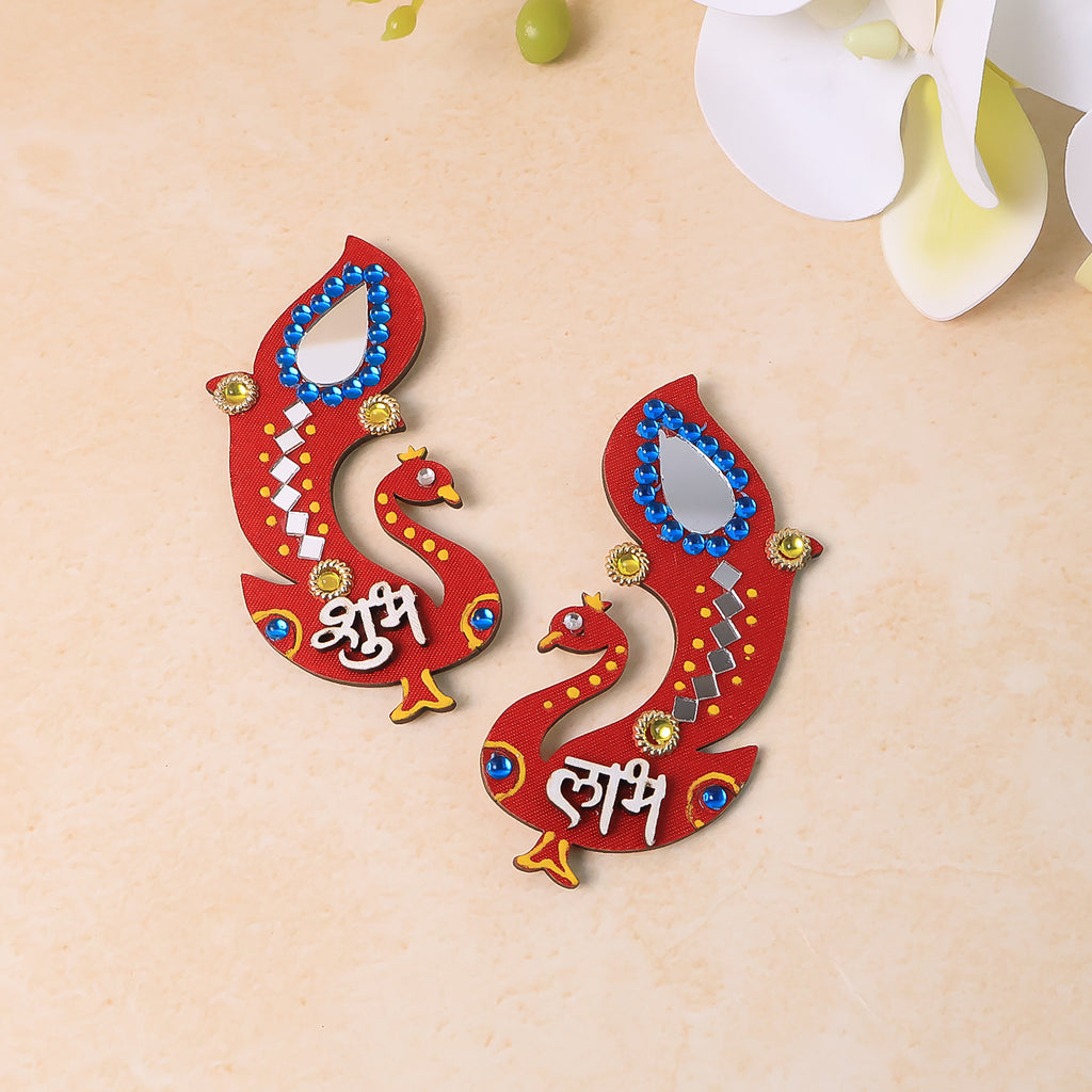 Decorative Wooden Shubh Labh Wall Hanging (2 Pc)